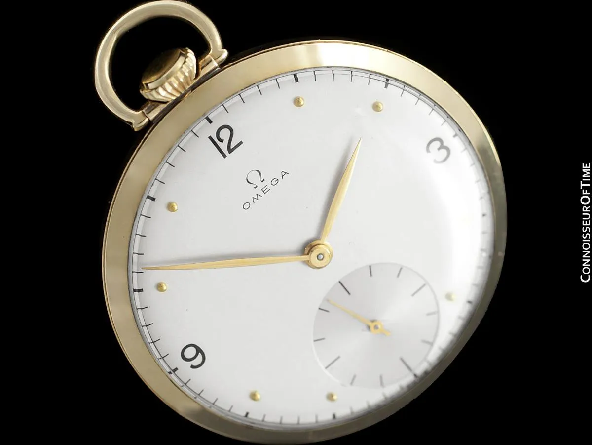 1944 Omega Vintage Antique Mens World War II Pocket Watch - 14K Gold