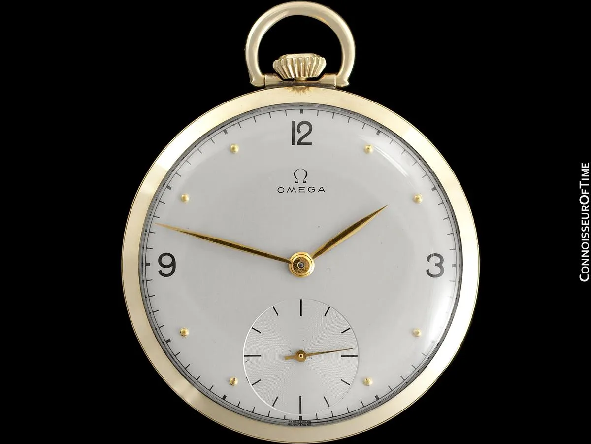1944 Omega Vintage Antique Mens World War II Pocket Watch - 14K Gold