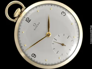 1944 Omega Vintage Antique Mens World War II Pocket Watch - 14K Gold