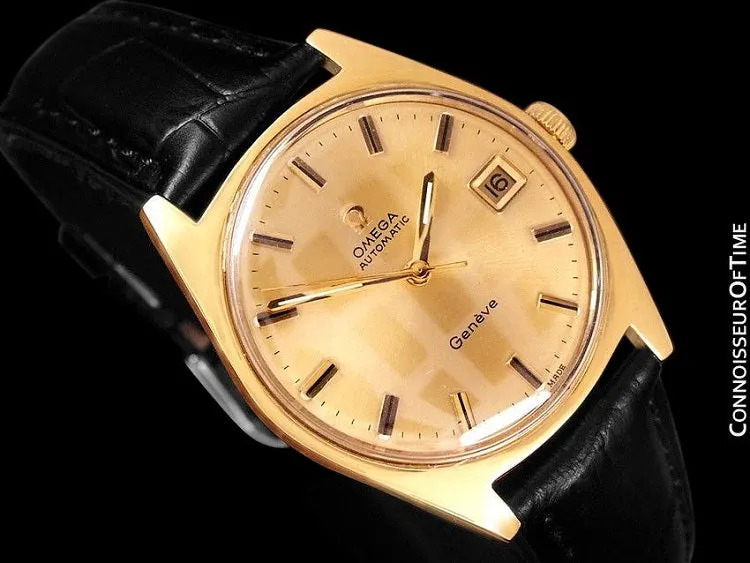 1970 Omega Geneve Vintage Mens Cal. 565 Automatic Watch with Quick-Setting Date - 18K Gold Plated & Stainless Steel