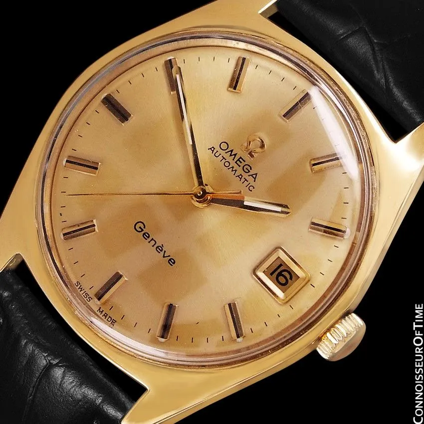1970 Omega Geneve Vintage Mens Cal. 565 Automatic Watch with Quick-Setting Date - 18K Gold Plated & Stainless Steel