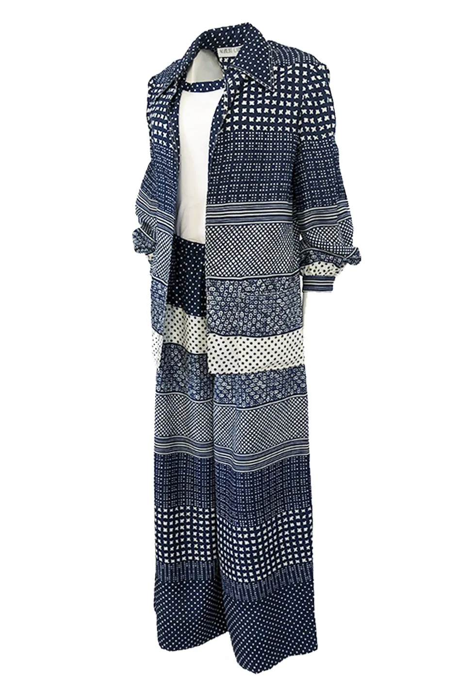 1970s Albert Capraro Three Piece Graphic Jersey Pant, Top & Jacket Set