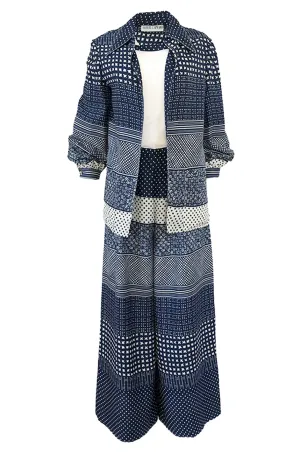 1970s Albert Capraro Three Piece Graphic Jersey Pant, Top & Jacket Set