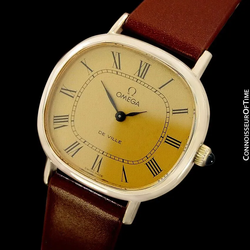 1970's Omega De Ville Vintage Mens Midsize Retro Ultra Thin Watch - 18K Gold Plated & Stainless Steel