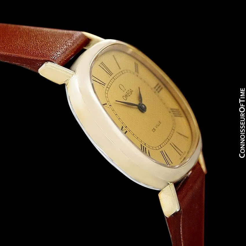 1970's Omega De Ville Vintage Mens Midsize Retro Ultra Thin Watch - 18K Gold Plated & Stainless Steel
