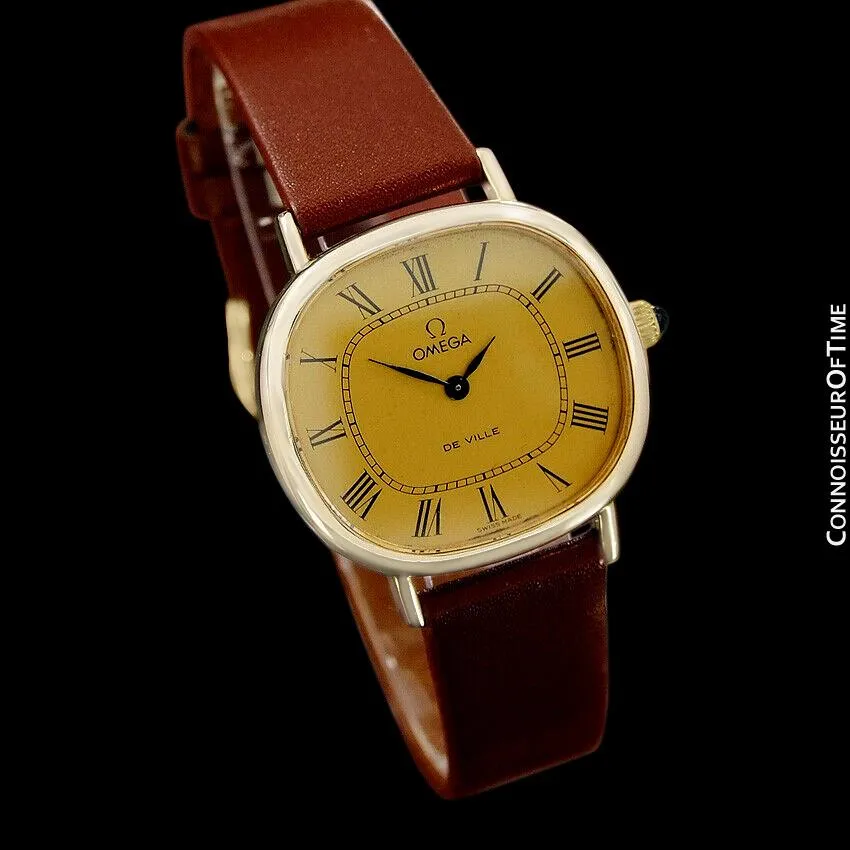 1970's Omega De Ville Vintage Mens Midsize Retro Ultra Thin Watch - 18K Gold Plated & Stainless Steel