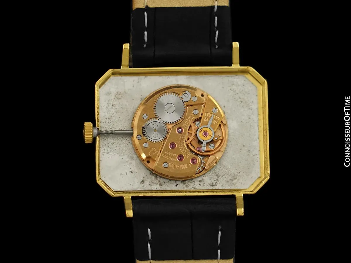 1971 Omega De Ville Mens Midsize "Emerald" Modern Watch By Andrew Grima - 18K Gold Plated & Stainless Steel