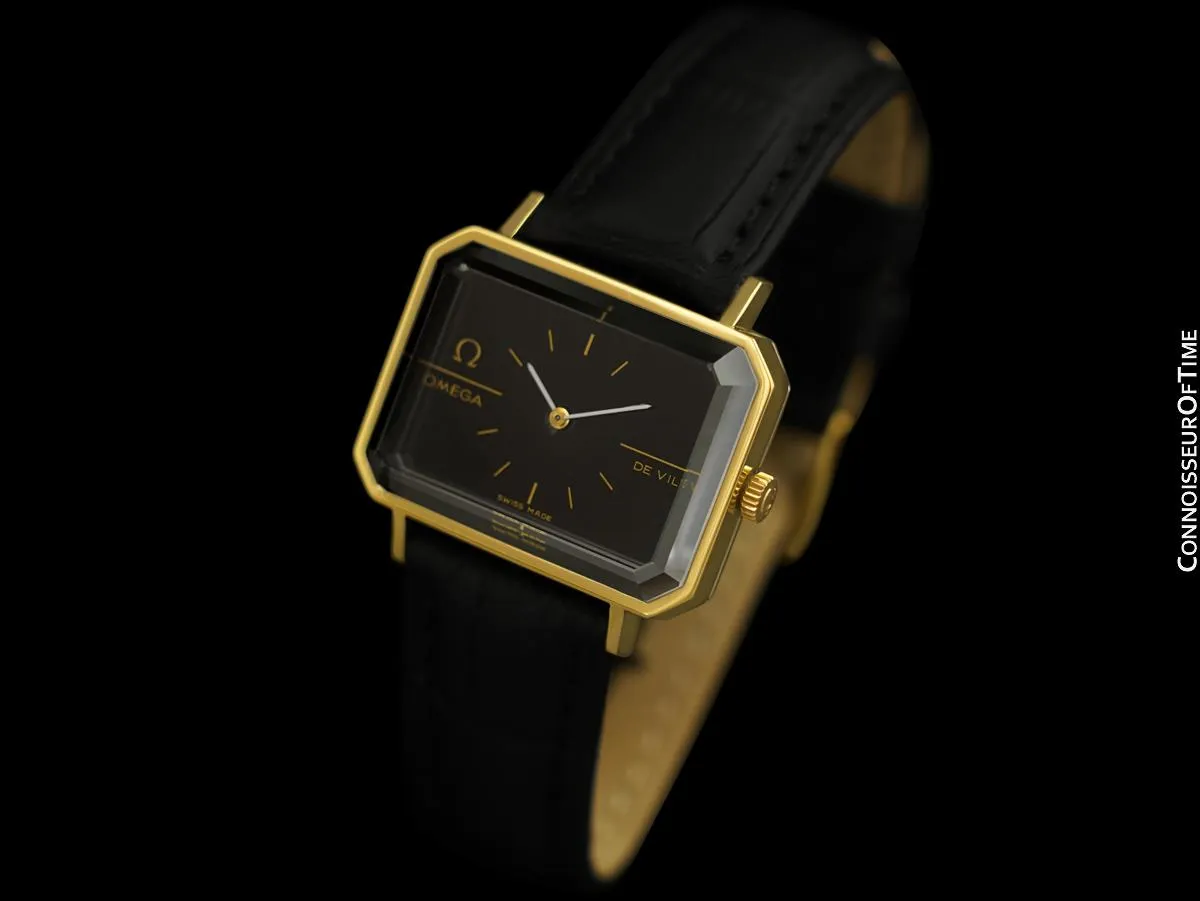 1971 Omega De Ville Mens Midsize "Emerald" Modern Watch By Andrew Grima - 18K Gold Plated & Stainless Steel