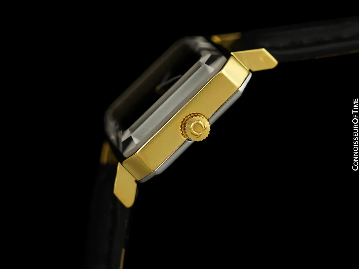 1971 Omega De Ville Mens Midsize "Emerald" Modern Watch By Andrew Grima - 18K Gold Plated & Stainless Steel