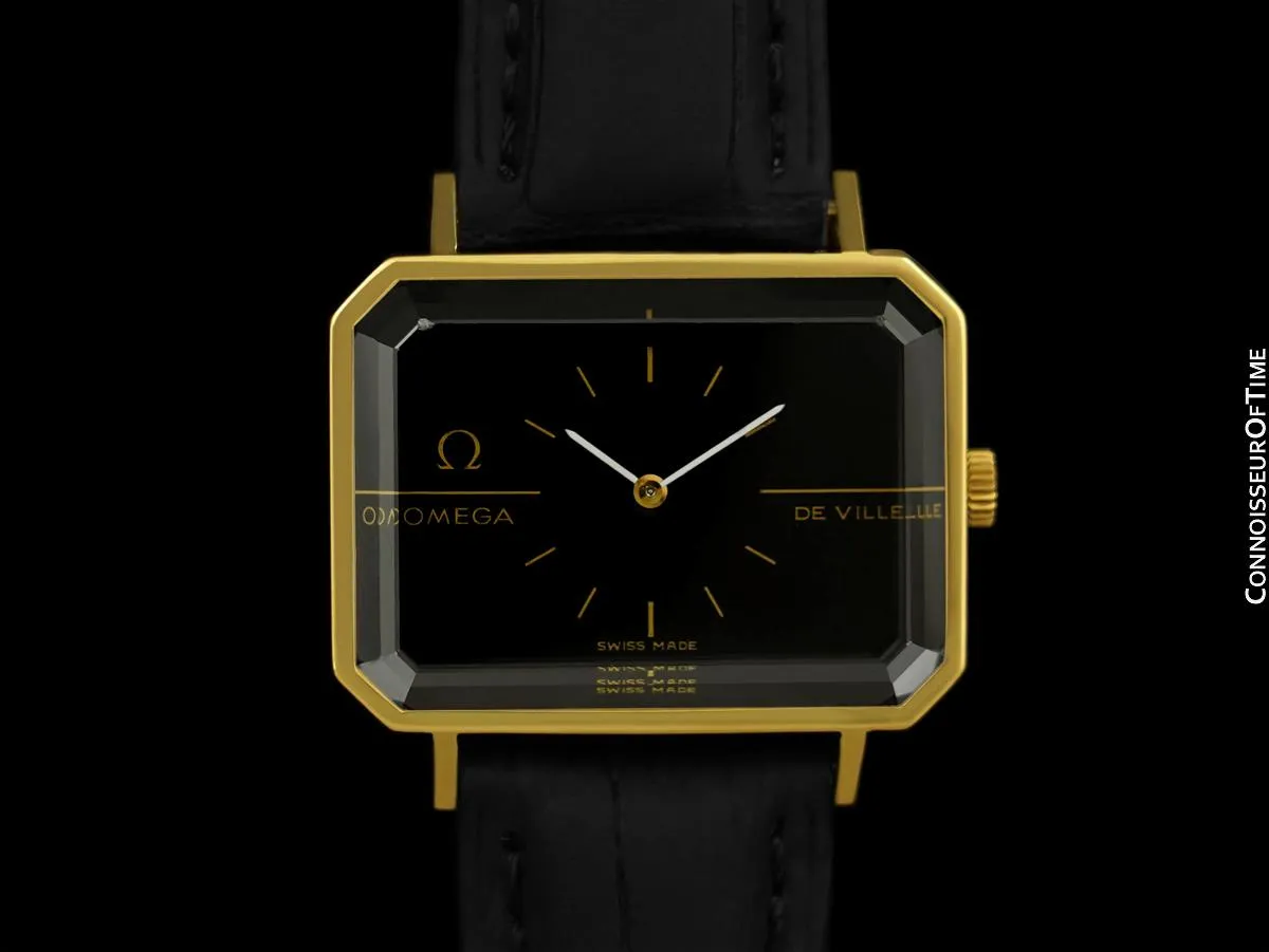 1971 Omega De Ville Mens Midsize "Emerald" Modern Watch By Andrew Grima - 18K Gold Plated & Stainless Steel