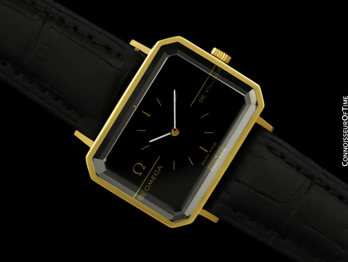 1971 Omega De Ville Mens Midsize "Emerald" Modern Watch By Andrew Grima - 18K Gold Plated & Stainless Steel