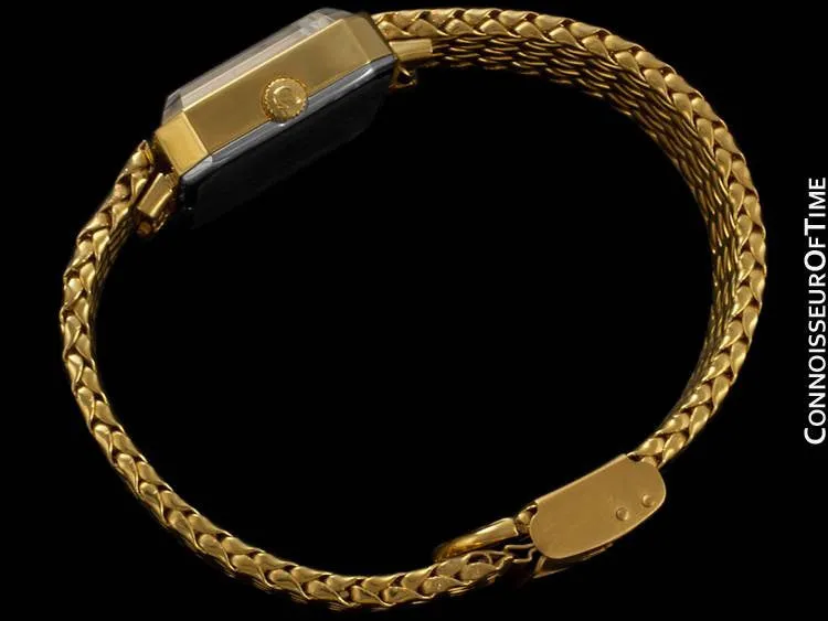 1973 Omega De Ville Mens Midsize "Emerald" Modern Watch By Andrew Grima - 18K Gold Plated & Stainless Steel