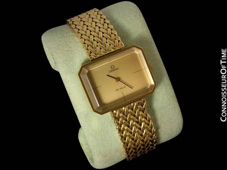1973 Omega De Ville Mens Midsize "Emerald" Modern Watch By Andrew Grima - 18K Gold Plated & Stainless Steel