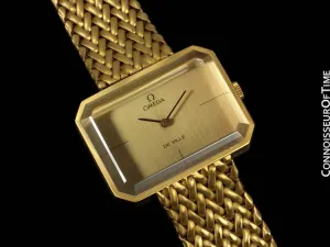 1973 Omega De Ville Mens Midsize "Emerald" Modern Watch By Andrew Grima - 18K Gold Plated & Stainless Steel