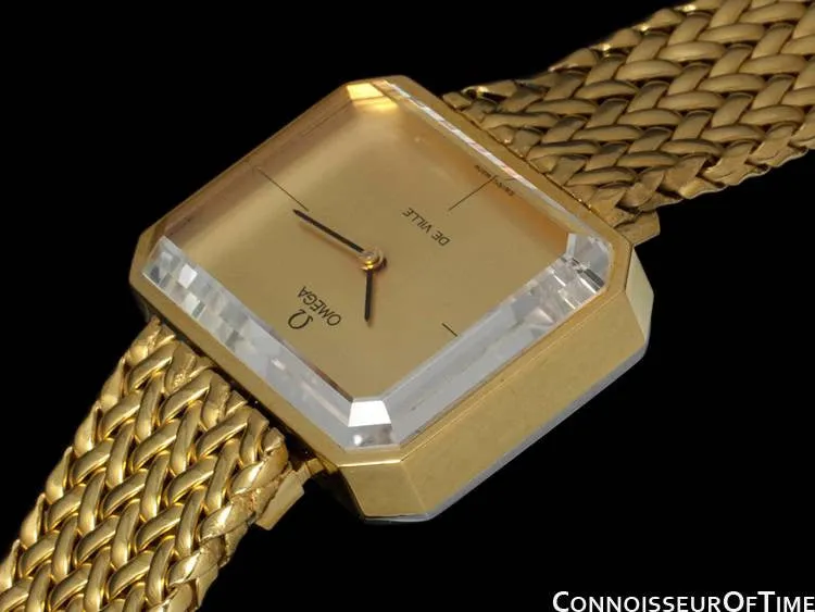 1973 Omega De Ville Mens Midsize "Emerald" Modern Watch By Andrew Grima - 18K Gold Plated & Stainless Steel