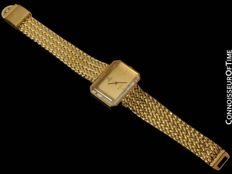 1973 Omega De Ville Mens Midsize "Emerald" Modern Watch By Andrew Grima - 18K Gold Plated & Stainless Steel