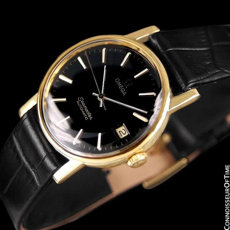 1975 Omega Vintage Seamaster Mens Watch, Automatic, Date - 18K Gold Plated & Stainless Steel