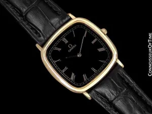 1980's Omega De Ville Vintage Mens Midsize Ultra Thin Dress Watch - 18K Gold Plated & Stainless Steel