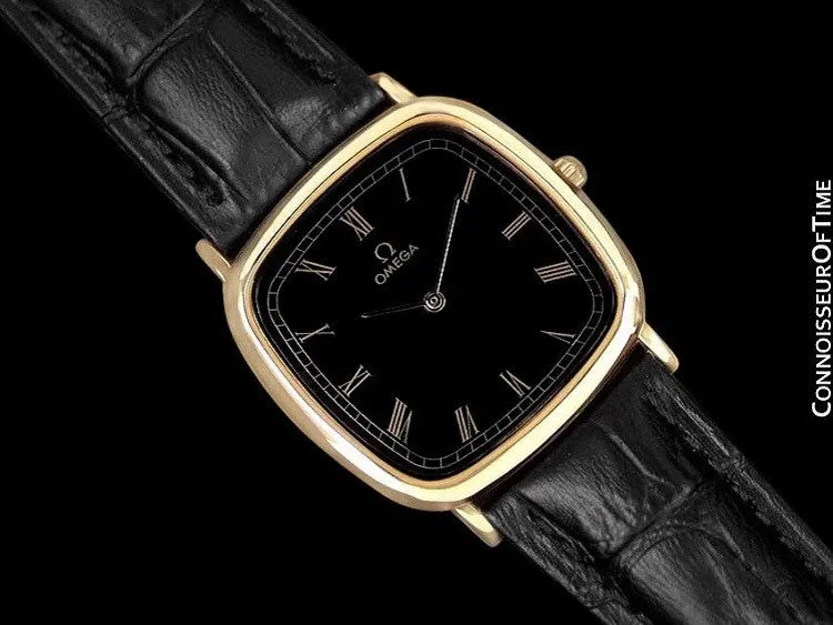 1980's Omega De Ville Vintage Mens Midsize Ultra Thin Dress Watch - 18K Gold Plated & Stainless Steel
