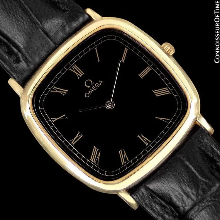 1980's Omega De Ville Vintage Mens Midsize Ultra Thin Dress Watch - 18K Gold Plated & Stainless Steel
