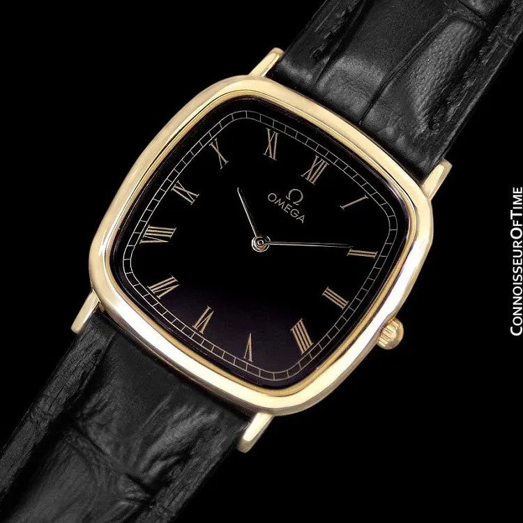 1980's Omega De Ville Vintage Mens Midsize Ultra Thin Dress Watch - 18K Gold Plated & Stainless Steel