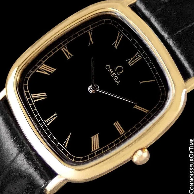 1980's Omega De Ville Vintage Mens Midsize Ultra Thin Dress Watch - 18K Gold Plated & Stainless Steel