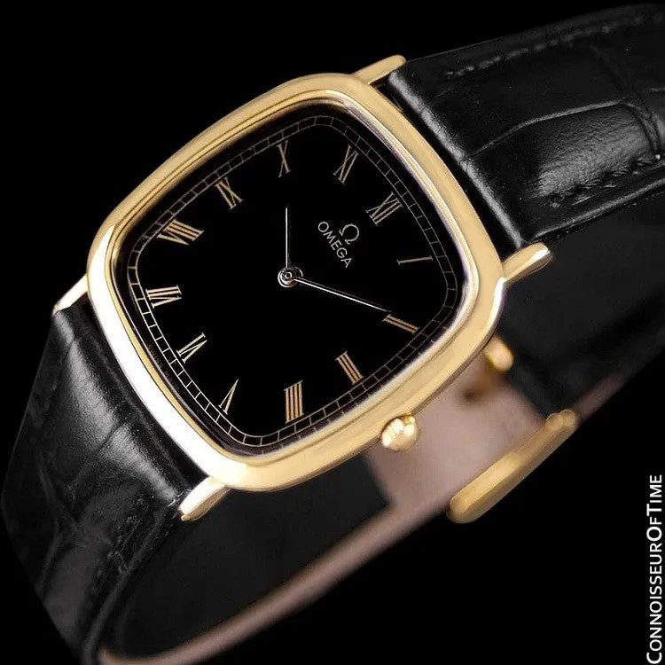 1980's Omega De Ville Vintage Mens Midsize Ultra Thin Dress Watch - 18K Gold Plated & Stainless Steel