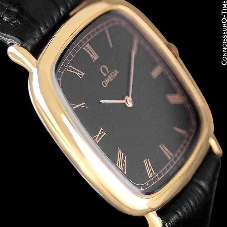 1980's Omega De Ville Vintage Mens Midsize Ultra Thin Dress Watch - 18K Gold Plated & Stainless Steel