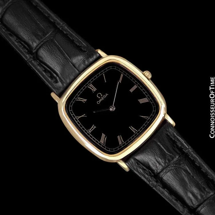 1980's Omega De Ville Vintage Mens Midsize Ultra Thin Dress Watch - 18K Gold Plated & Stainless Steel