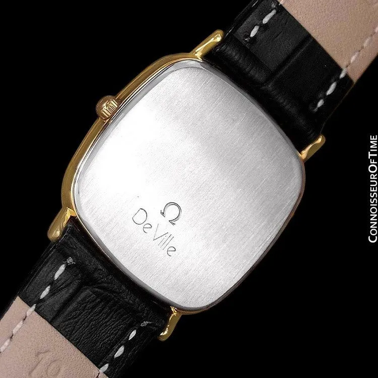 1980's Omega De Ville Vintage Mens Midsize Ultra Thin Dress Watch - 18K Gold Plated & Stainless Steel
