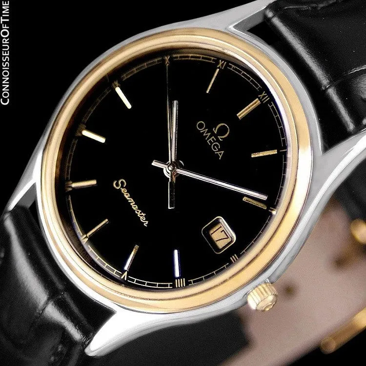 1980's Omega Seamaster Brest Vintage Mens Quartz Watch - Stainless Steel & 18K Gold Plated