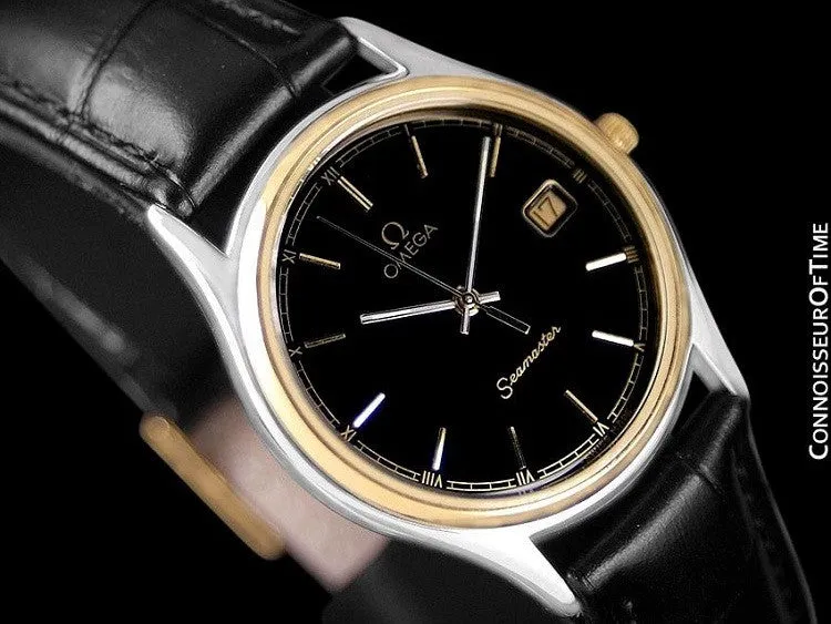 1980's Omega Seamaster Brest Vintage Mens Quartz Watch - Stainless Steel & 18K Gold Plated