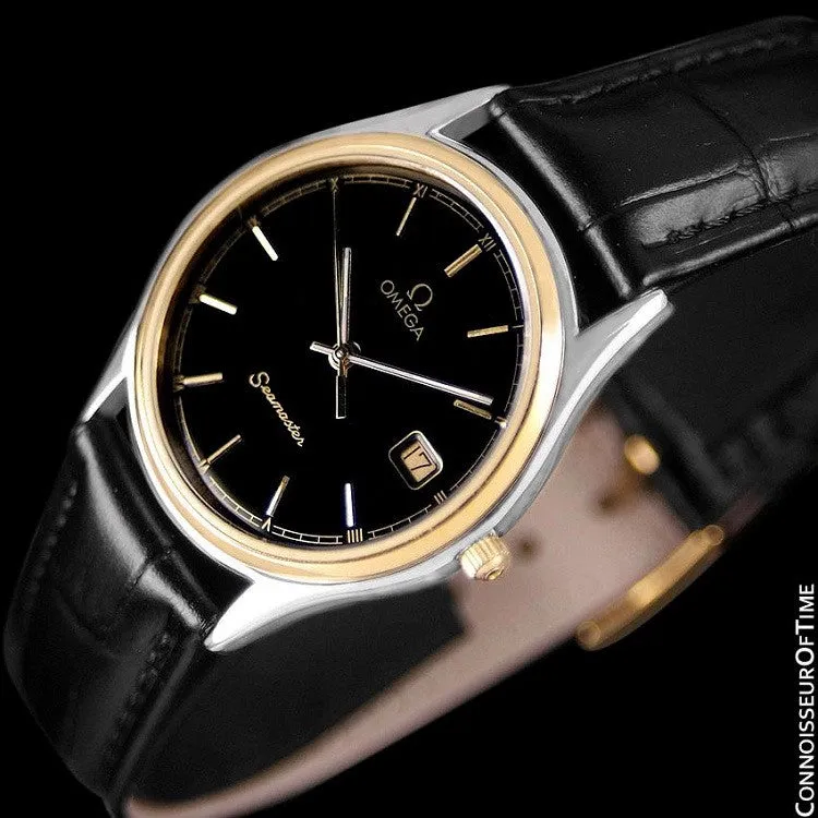 1980's Omega Seamaster Brest Vintage Mens Quartz Watch - Stainless Steel & 18K Gold Plated