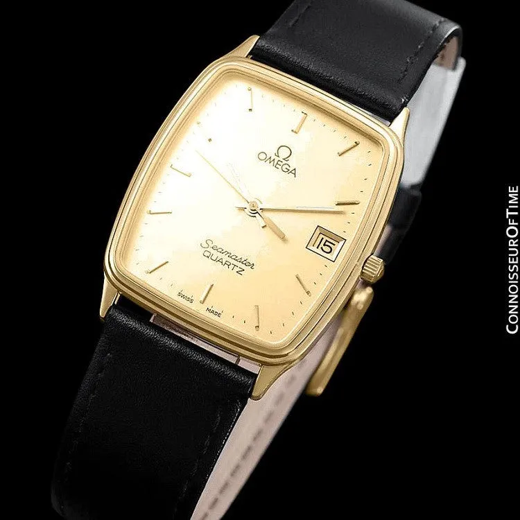 1980's Omega Seamaster Vintage Mens Midsize Quartz Watch - 18K Gold Plated & Stainless Steel