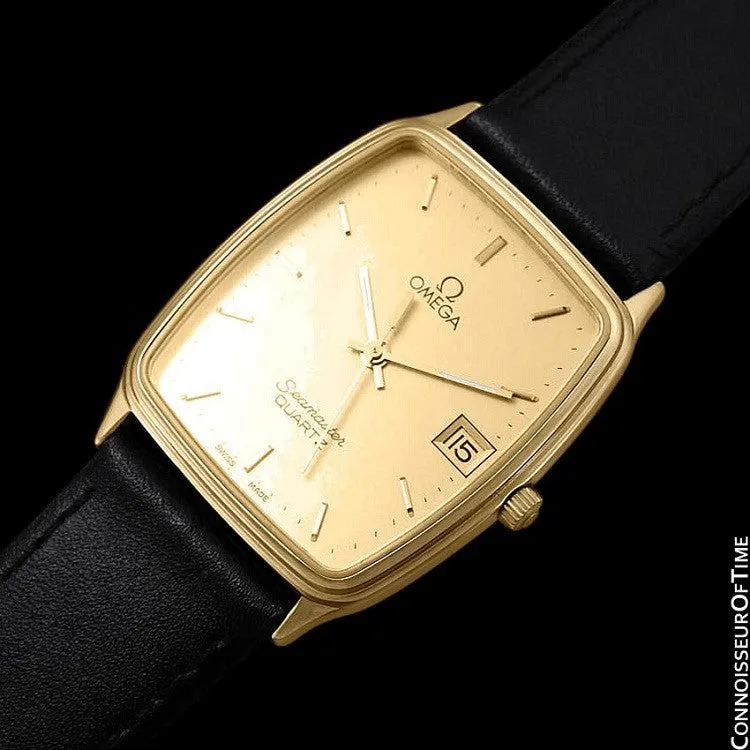 1980's Omega Seamaster Vintage Mens Midsize Quartz Watch - 18K Gold Plated & Stainless Steel