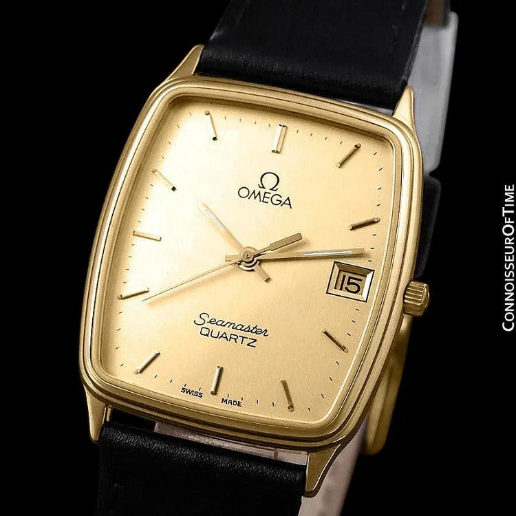 1980's Omega Seamaster Vintage Mens Midsize Quartz Watch - 18K Gold Plated & Stainless Steel