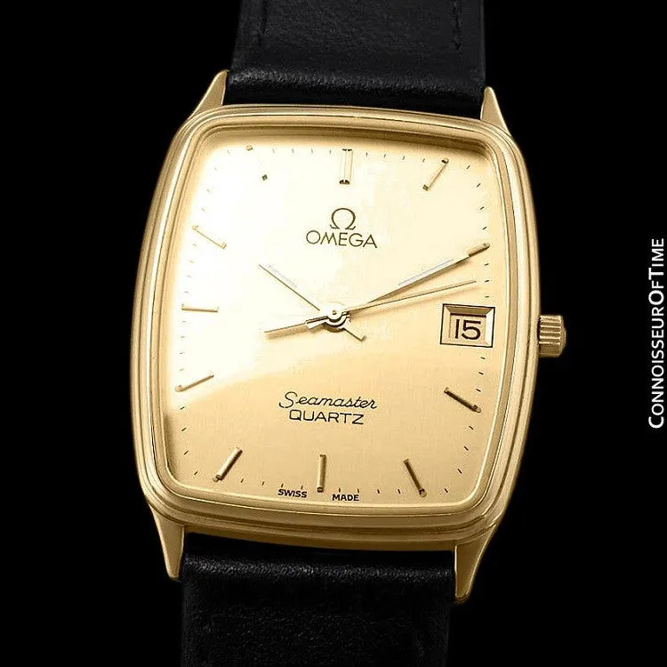 1980's Omega Seamaster Vintage Mens Midsize Quartz Watch - 18K Gold Plated & Stainless Steel