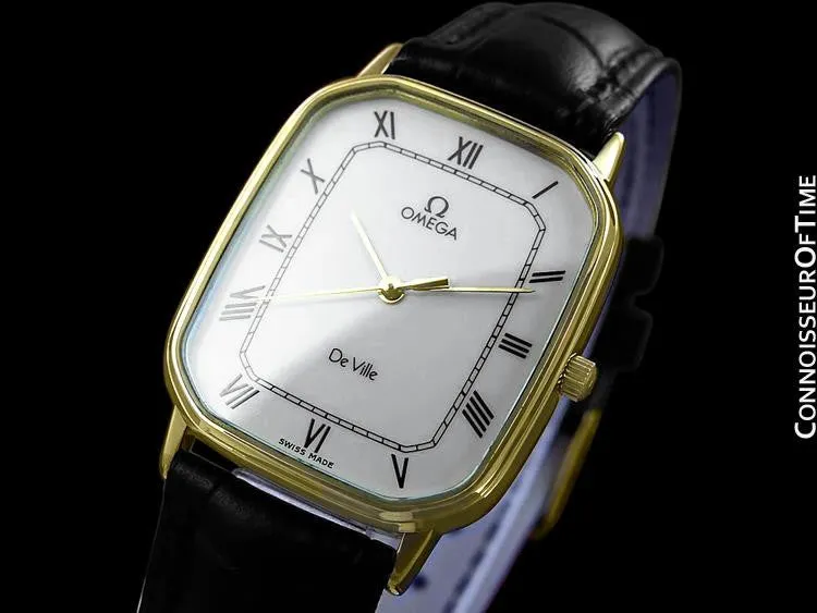 1983 Omega De Ville Vintage Mens Ultra Thin Dress Watch - 18K Gold Plated & Stainless Steel