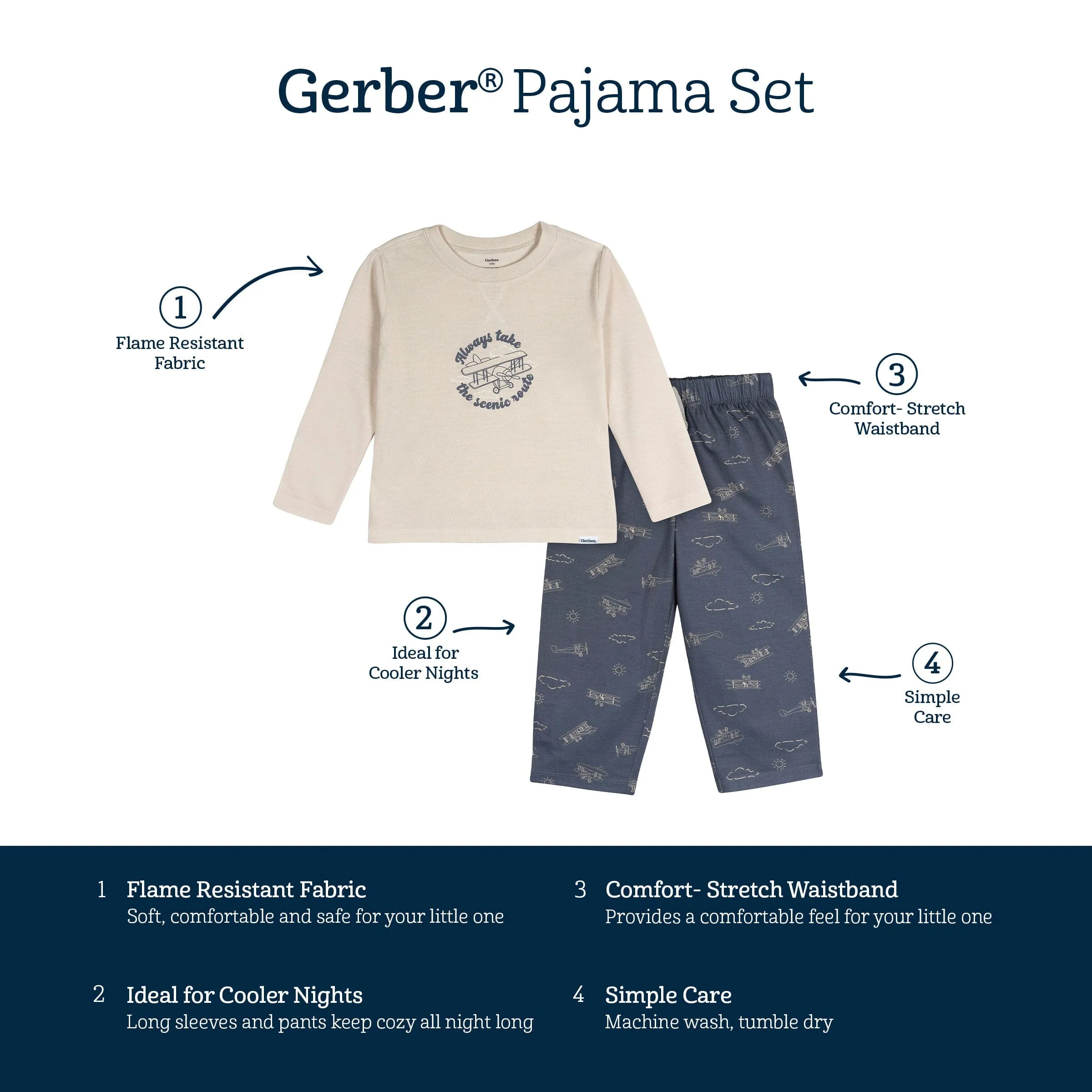 2-Piece Toddler Boys Airplane Pajama Set