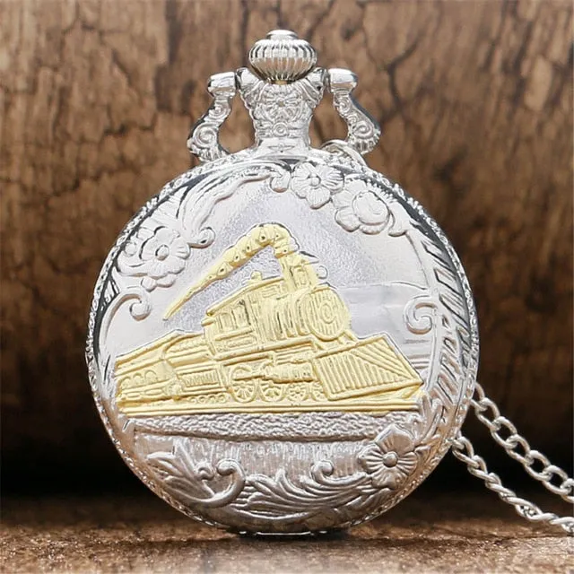 2019 New Train Locomotive Engine Pattern Hollow Cover Design Pocket Watch Necklace Pendant Chain Unisex Gifts Clock cep saati