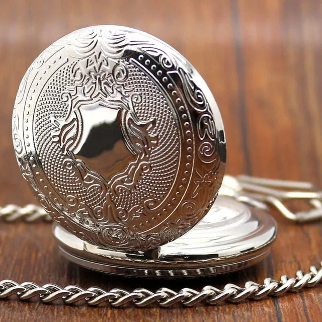 2019 New Train Locomotive Engine Pattern Hollow Cover Design Pocket Watch Necklace Pendant Chain Unisex Gifts Clock cep saati