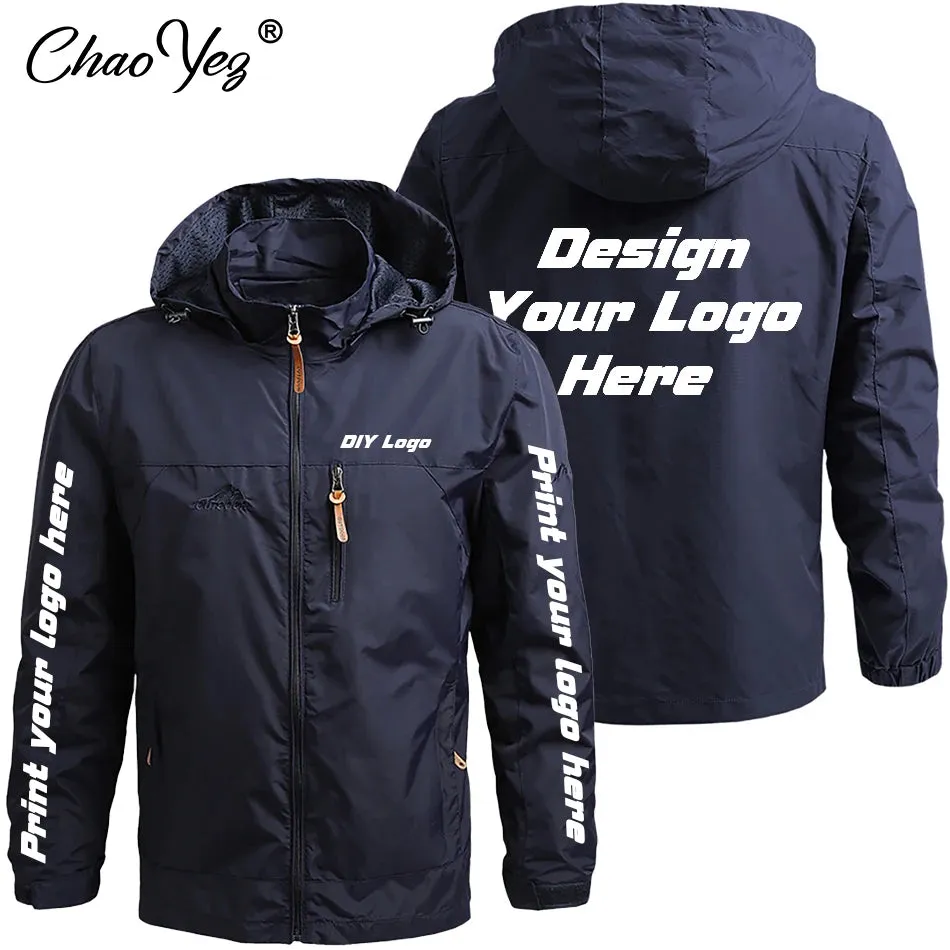 2024 DIY Autumn New Men Waterproof Hooded Custom Logo Windbreaker Jacket Coat Men Casual Outdoor Hiking Jacket Male Coat 5XL