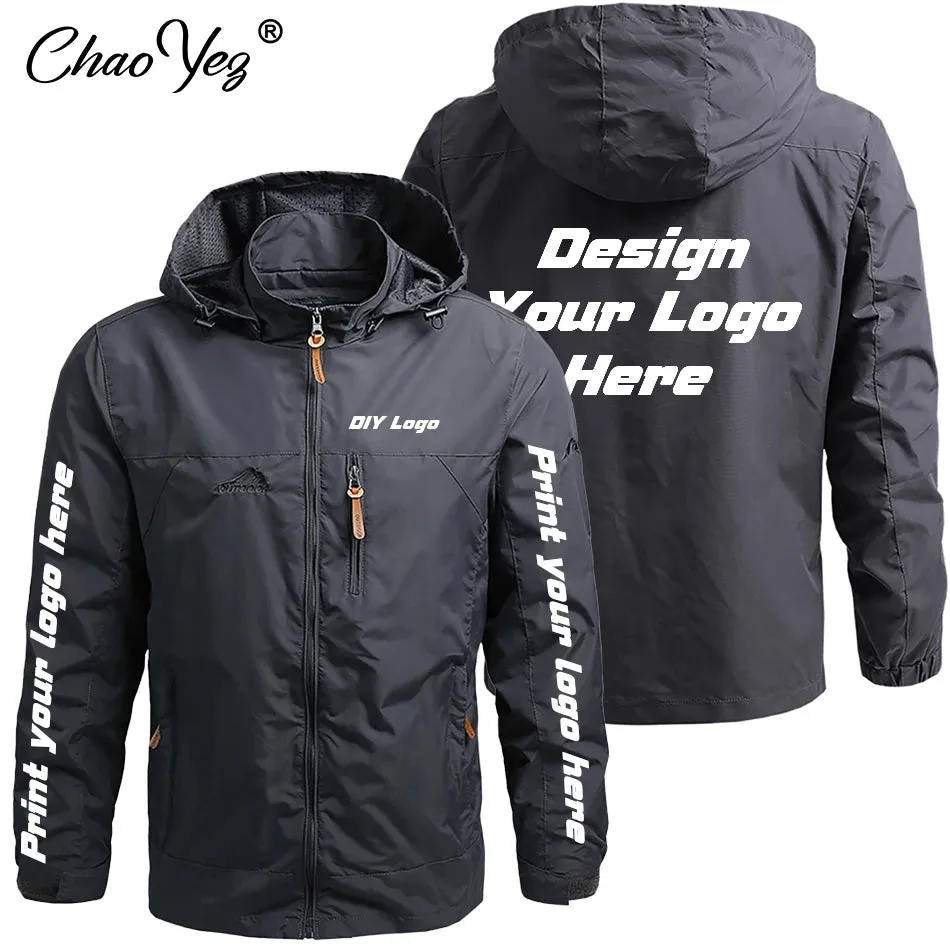 2024 DIY Autumn New Men Waterproof Hooded Custom Logo Windbreaker Jacket Coat Men Casual Outdoor Hiking Jacket Male Coat 5XL