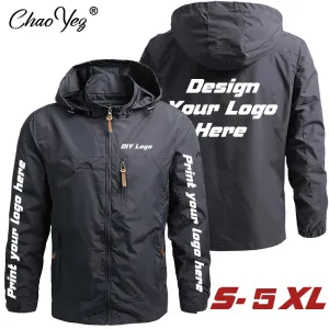 2024 DIY Autumn New Men Waterproof Hooded Custom Logo Windbreaker Jacket Coat Men Casual Outdoor Hiking Jacket Male Coat 5XL