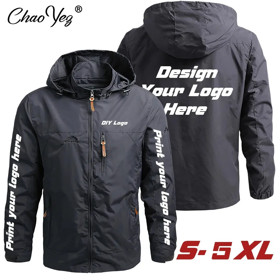 2024 DIY Autumn New Men Waterproof Hooded Custom Logo Windbreaker Jacket Coat Men Casual Outdoor Hiking Jacket Male Coat 5XL