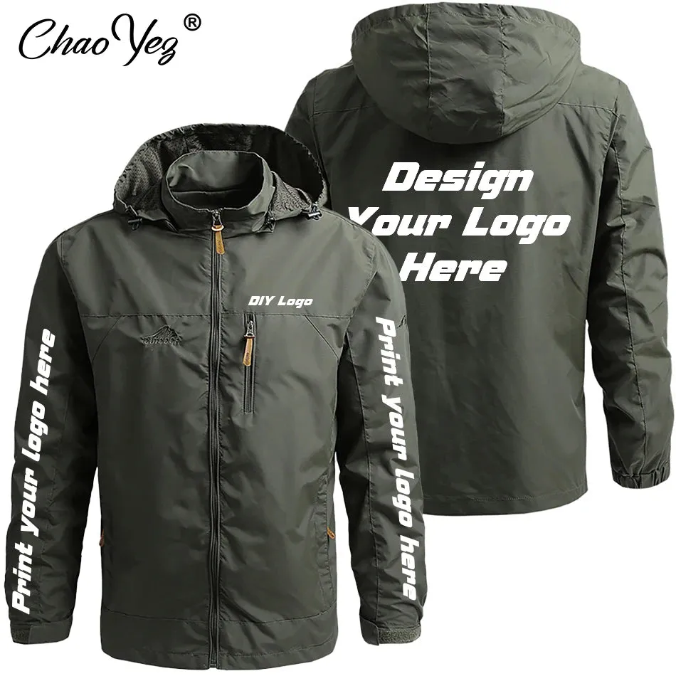 2024 DIY Autumn New Men Waterproof Hooded Custom Logo Windbreaker Jacket Coat Men Casual Outdoor Hiking Jacket Male Coat 5XL