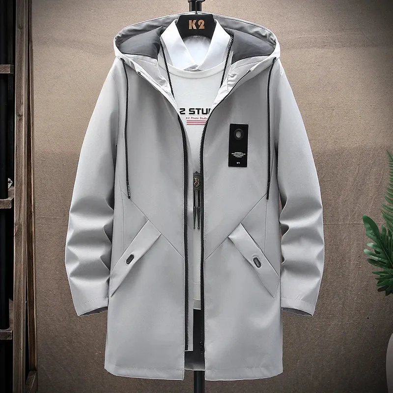 2025 Men's Classic Fashion Trend Long Windbreaker Spring Autumn Men Casual Loose Large Size High-quality Hooded Coat