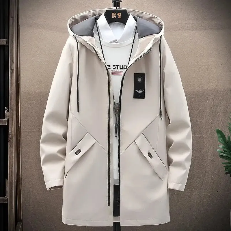 2025 Men's Classic Fashion Trend Long Windbreaker Spring Autumn Men Casual Loose Large Size High-quality Hooded Coat