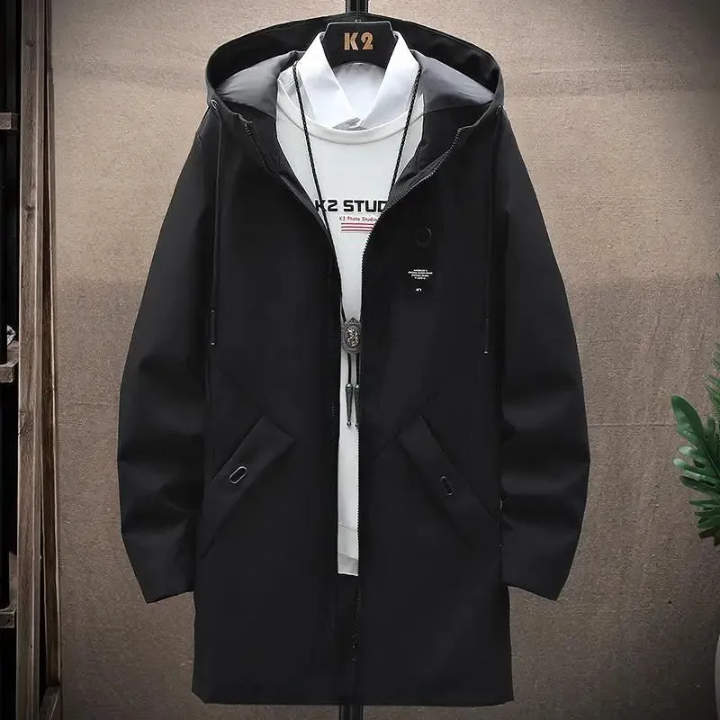 2025 Men's Classic Fashion Trend Long Windbreaker Spring Autumn Men Casual Loose Large Size High-quality Hooded Coat
