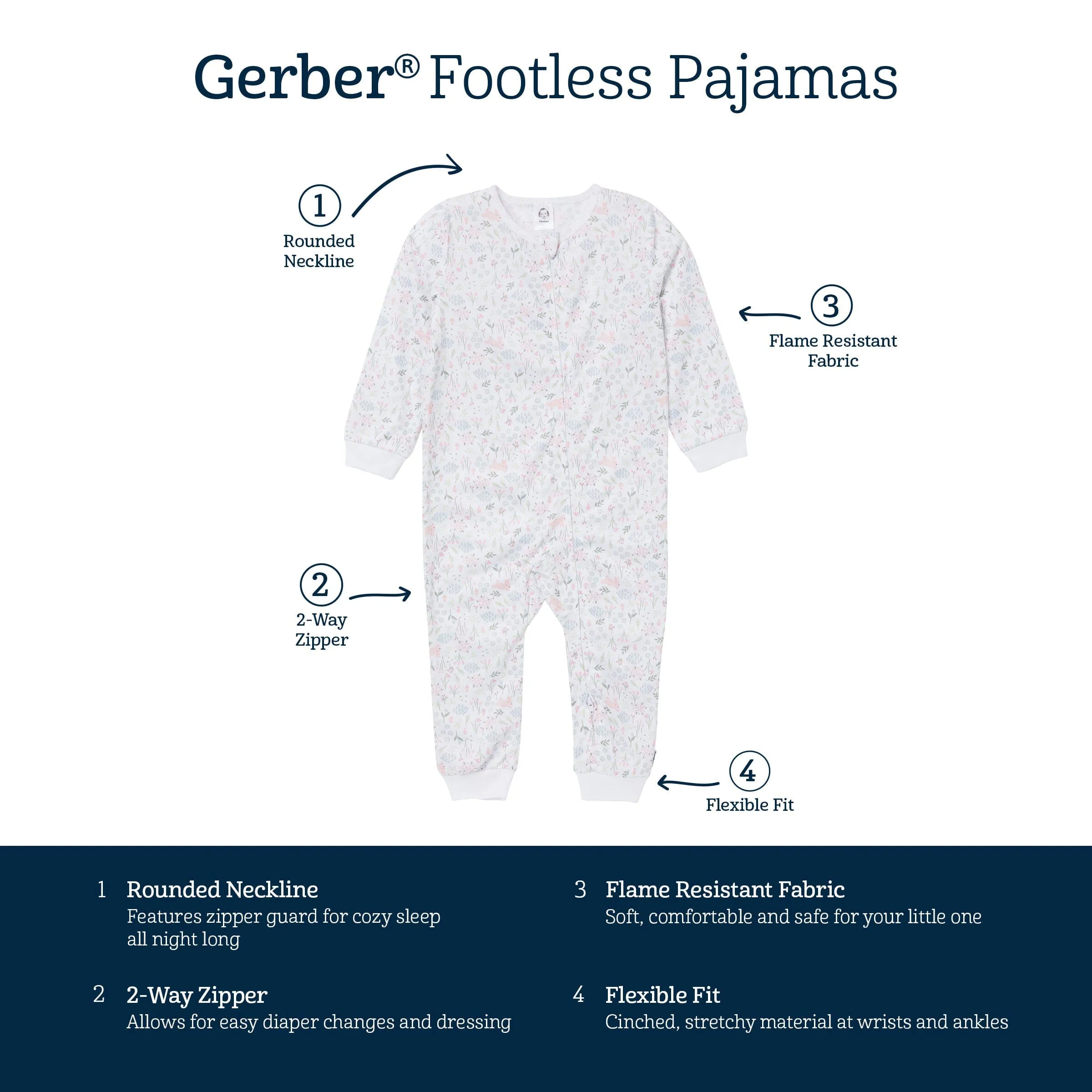3-Pack Infant & Toddler Girls Bunnies Footless Pajamas